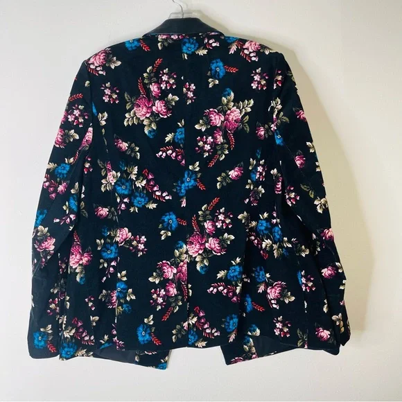 Lane Bryant black blue pink floral velvet button office blazer 18 - Picture 6 of 6